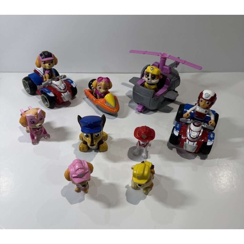 Paw Patrol Lot of 13 Figures Vehicles Toys Skye Ryder Marshall Rubble Spinmaster